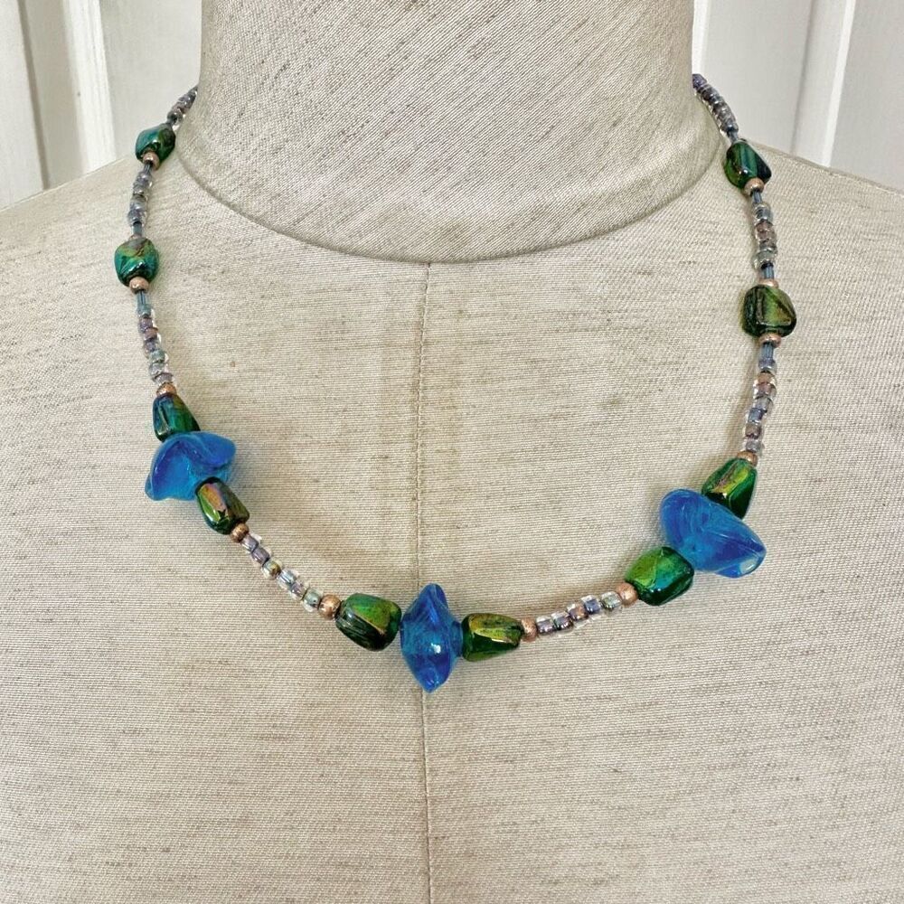 Blue green beaded necklace